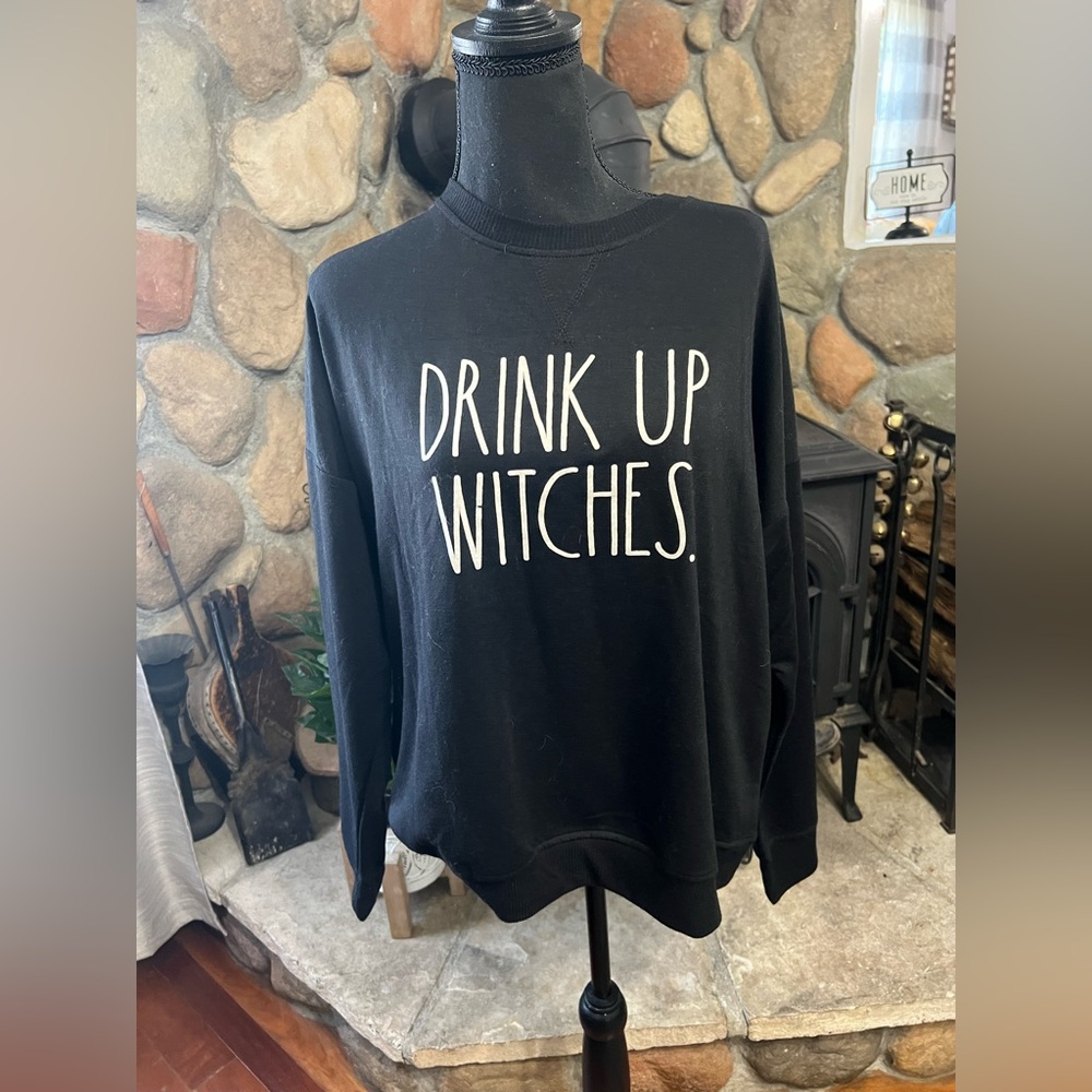 Rae Dunn Black Halloween Sweatshirt “Drink Up Witches” With matching socks - Picture 2 of 7